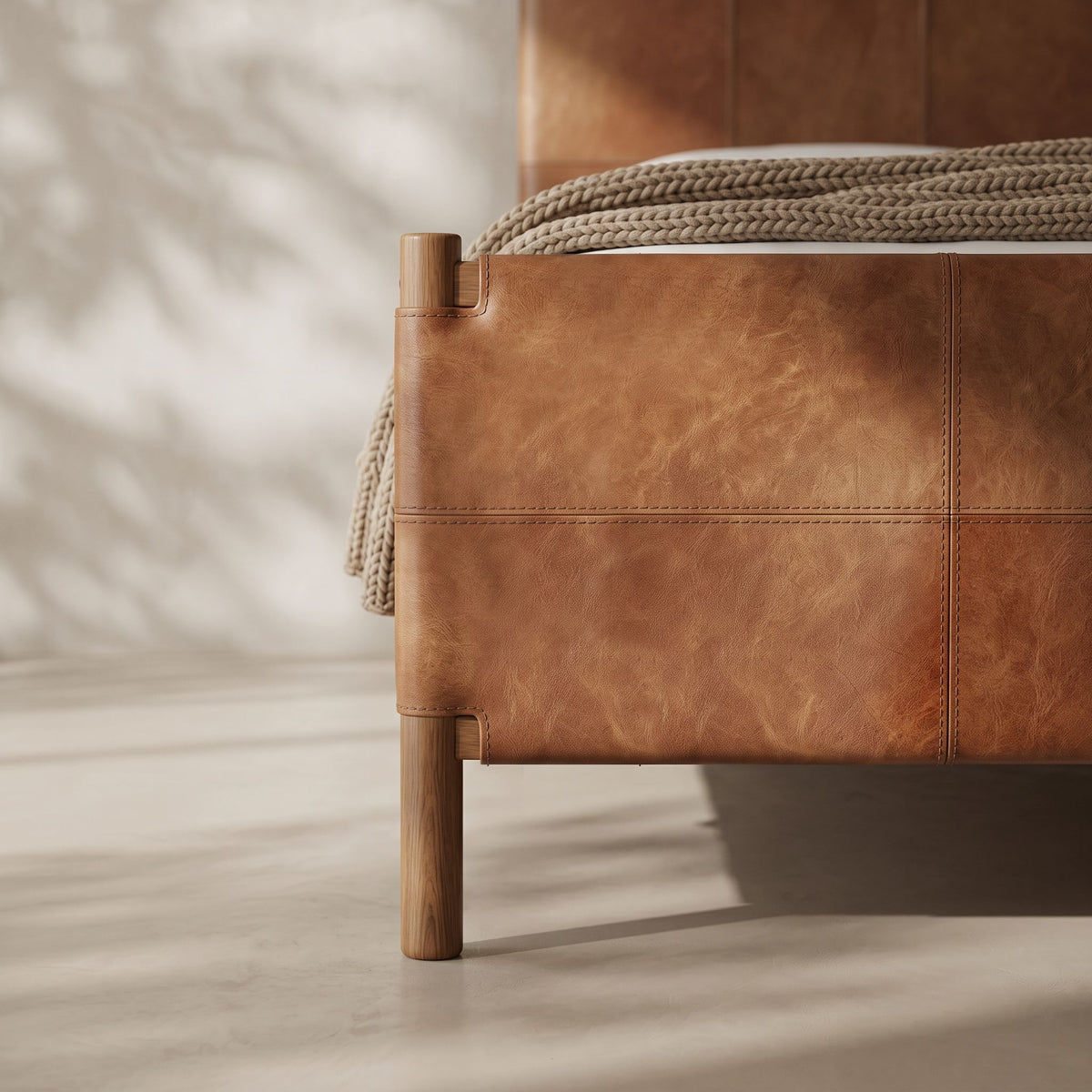Reynard Leather Upholstered Wooden Bed