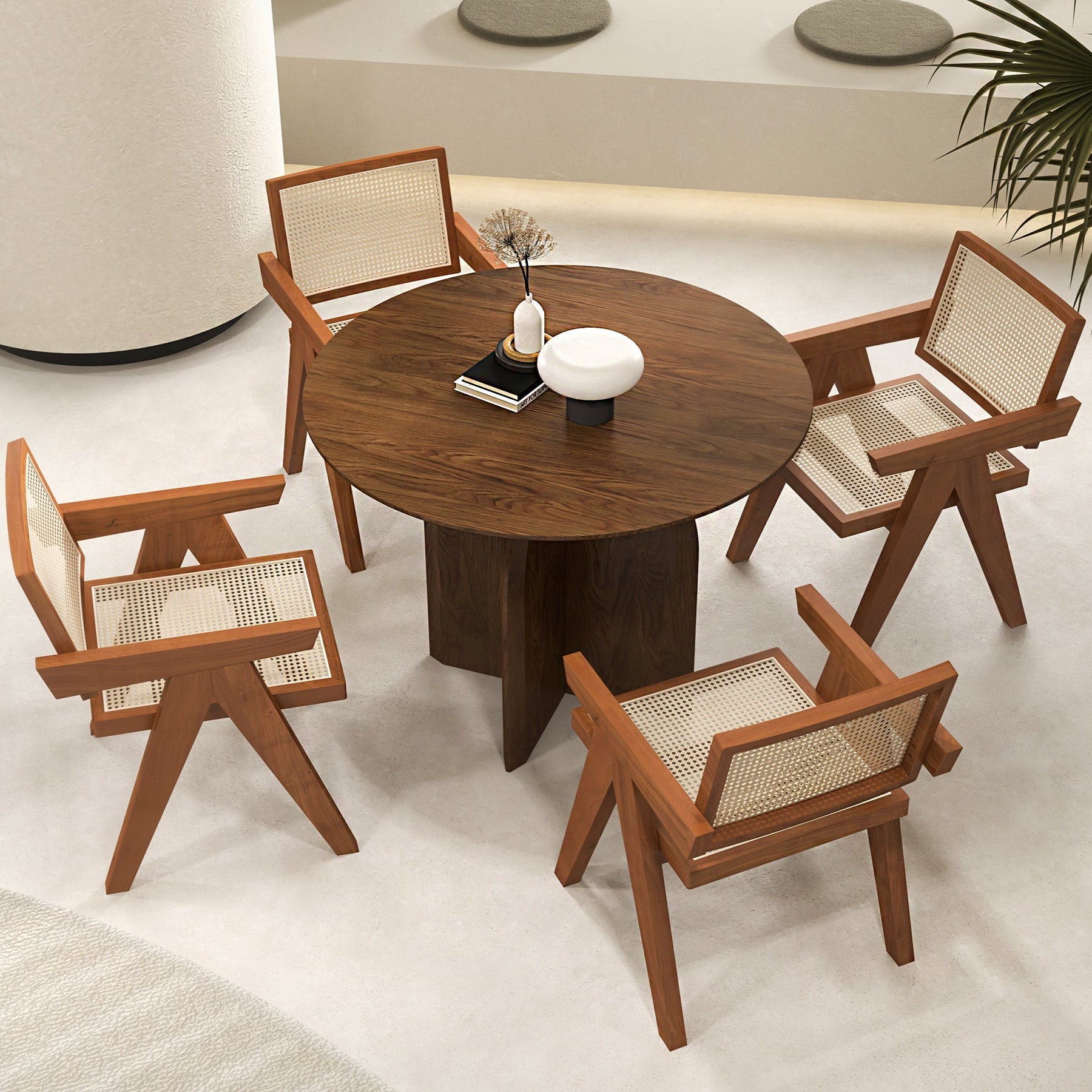 Aurelia | Round Dining Set with Woven Cane Chairs