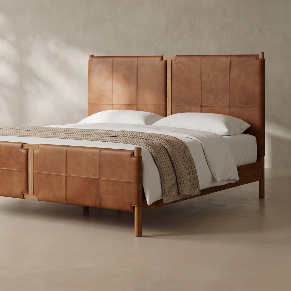 Reynard Leather Upholstered Wooden Bed
