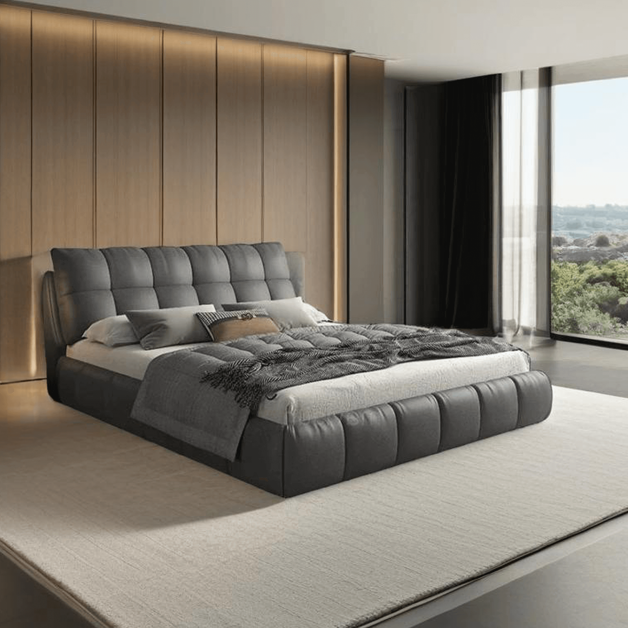  New bed design, featuring high-quality tufting and a double bed double bed frame. grey cushioned bed