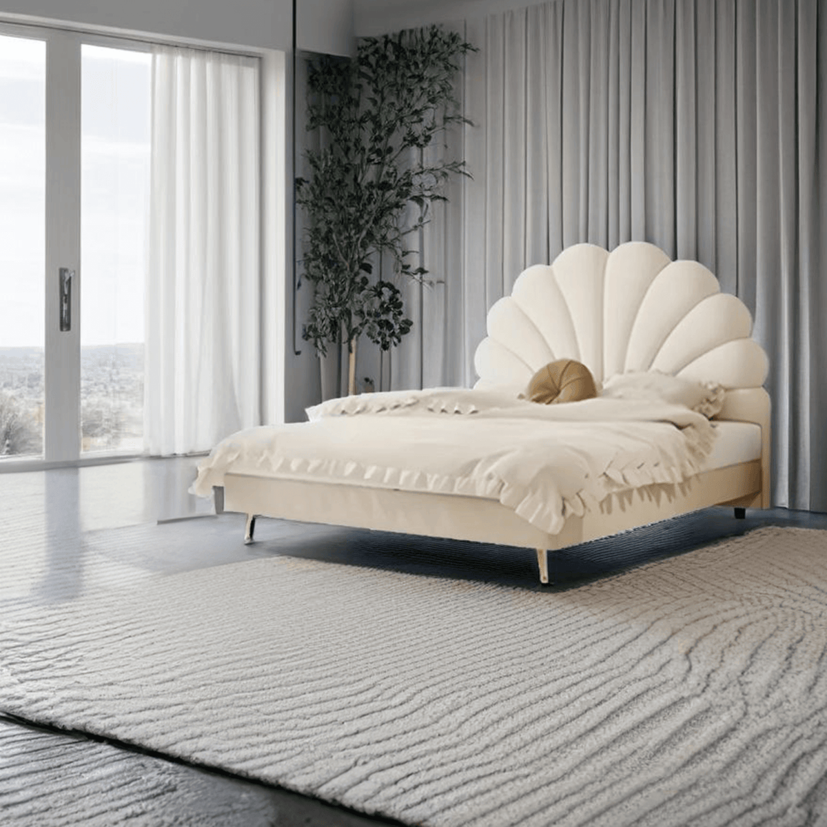 Roald Fabric Upholstered Bed Cot | Custom size : Queen, King