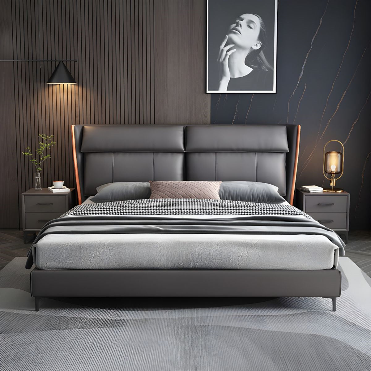 Puzo Leatherette Upholstered Bed Cot | Custom size : Queen, King