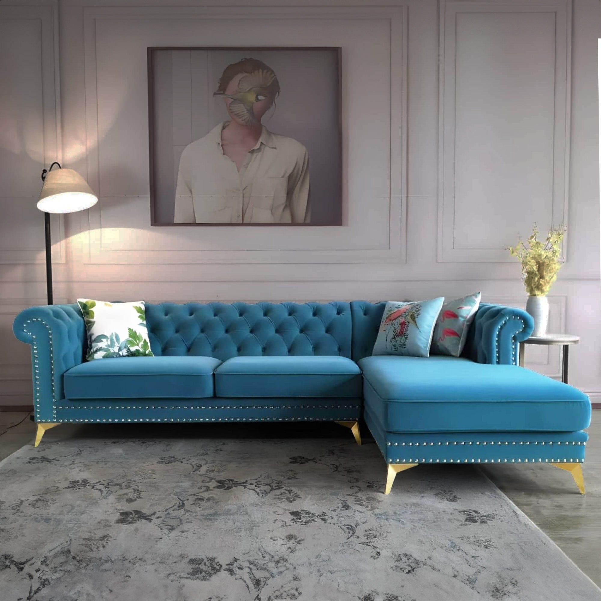 Corner sofa corner, featuring a Chesterfield tufted backrest and classic charm. Classic charm sofa set