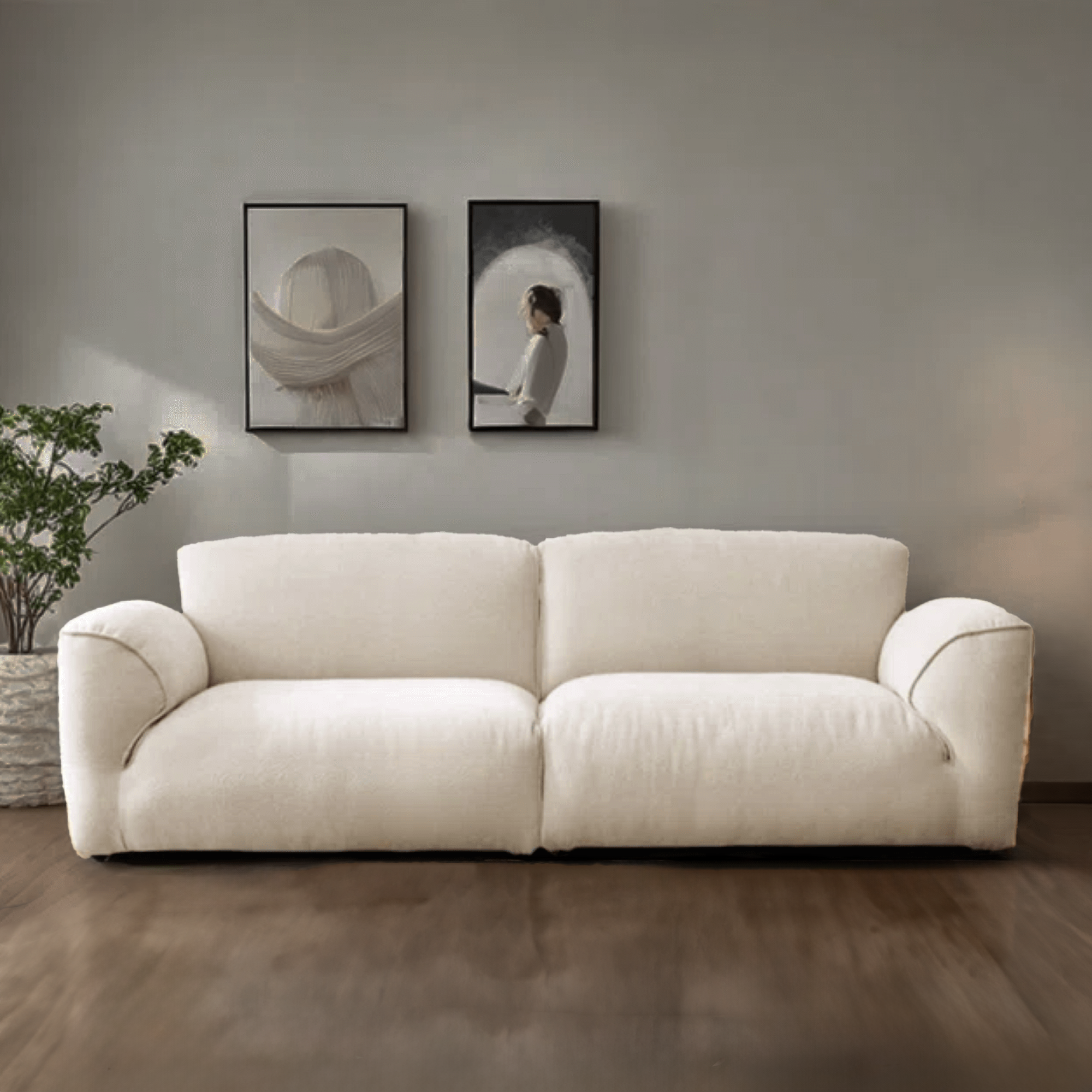 Living area sofa set, featuring a cute and cozy minimalist look.