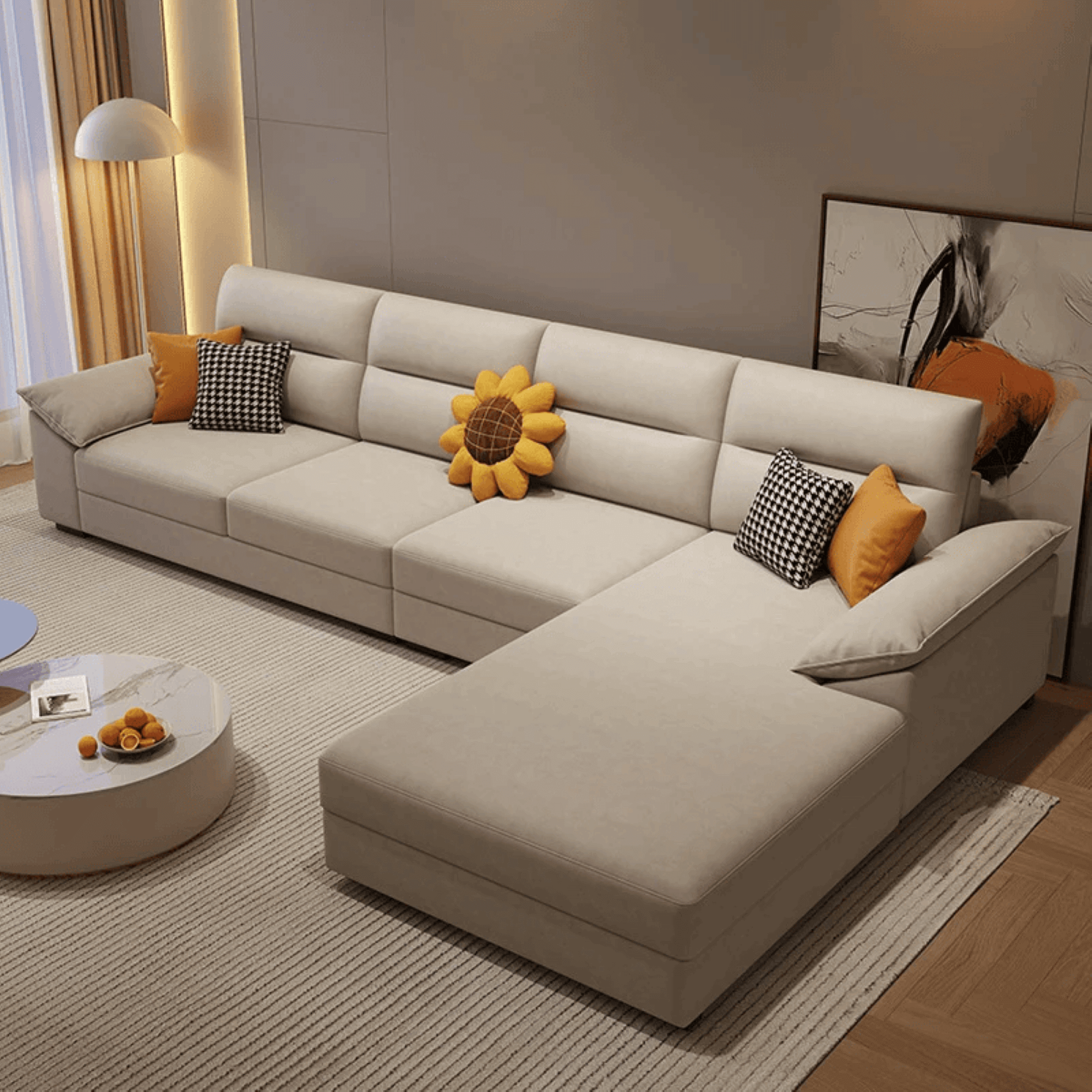 L shape sofa desi, designed for contemporary comfort and style. Large corner sofa