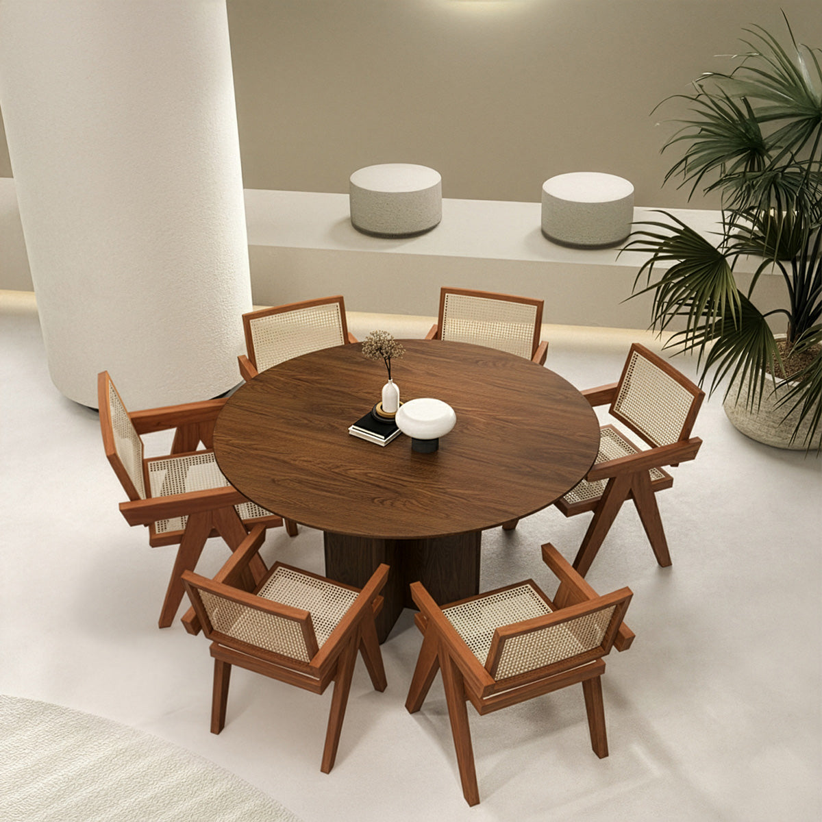 Aurelia | Round Dining Set with Woven Cane Chairs