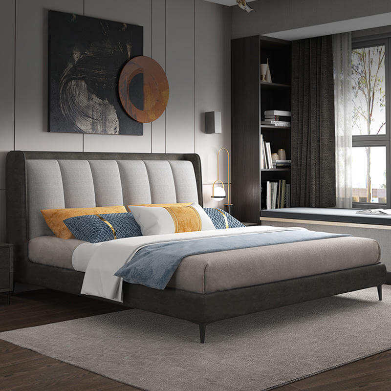 Bed in king size, featuring dual-tone fabric and premium materials, grey dual tone bed