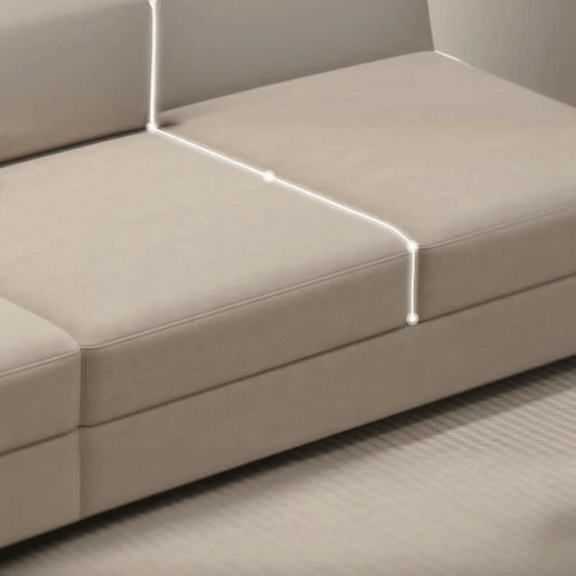 Sofa in corner, offering a spacious and modern lounging experience. Perfect execution sofa