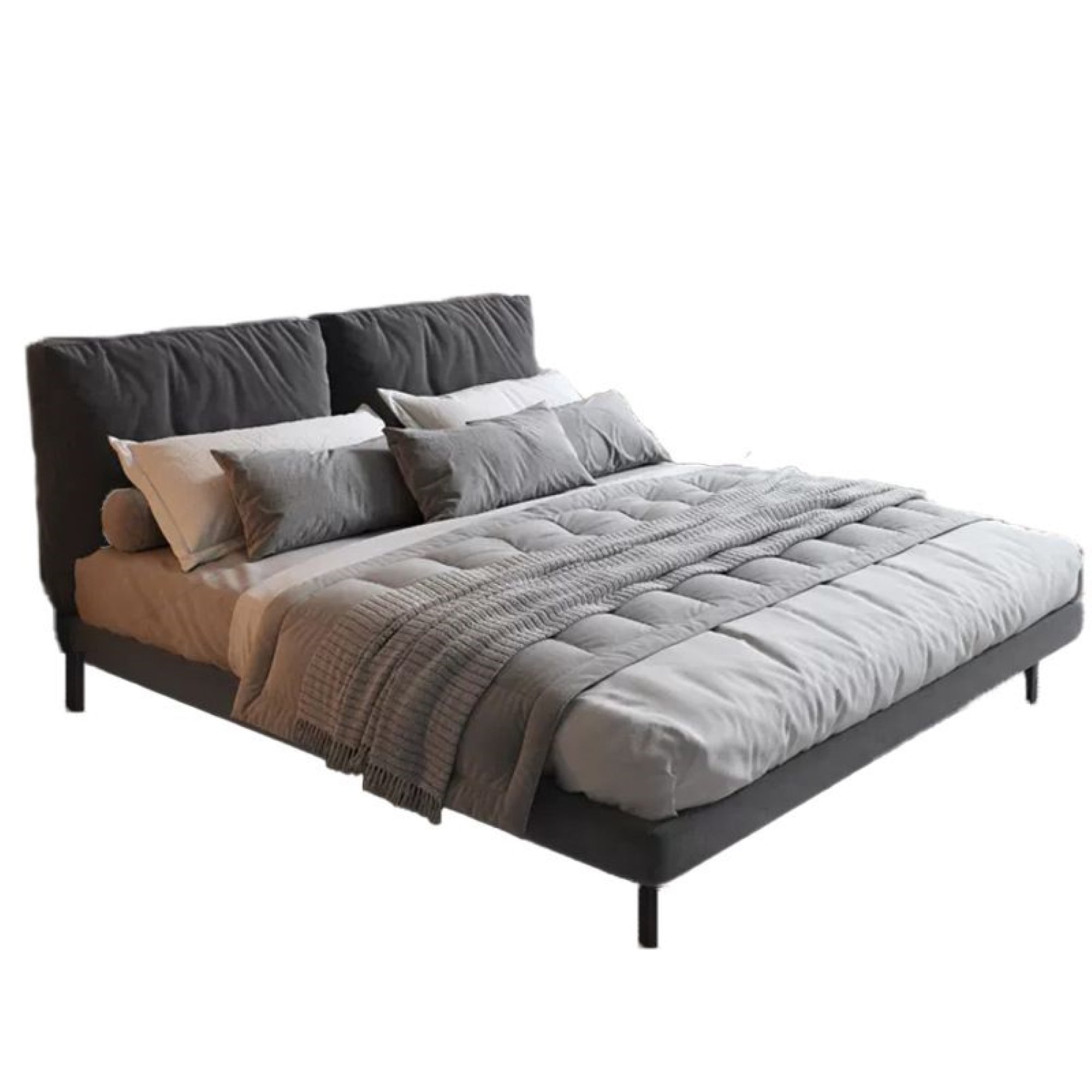 Bed bed double bed, stylish yet functional for modern bed design, grey bed cushion