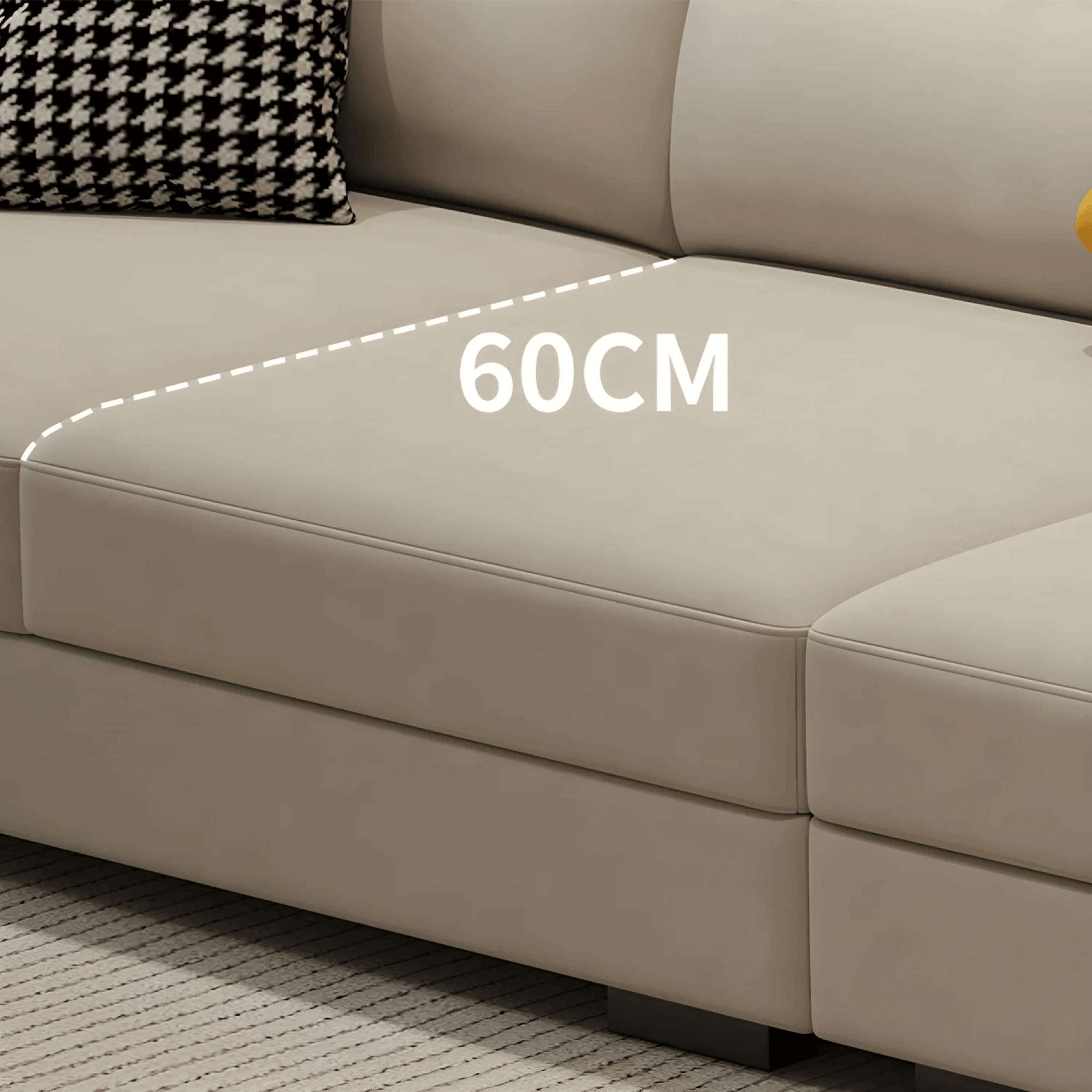 L shape sofa with couch, blending ergonomics with aesthetic appeal. Dimensions