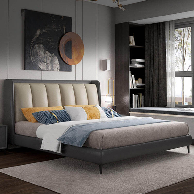 Bed in king size, featuring dual-tone fabric and premium materials, grey dual tone bed