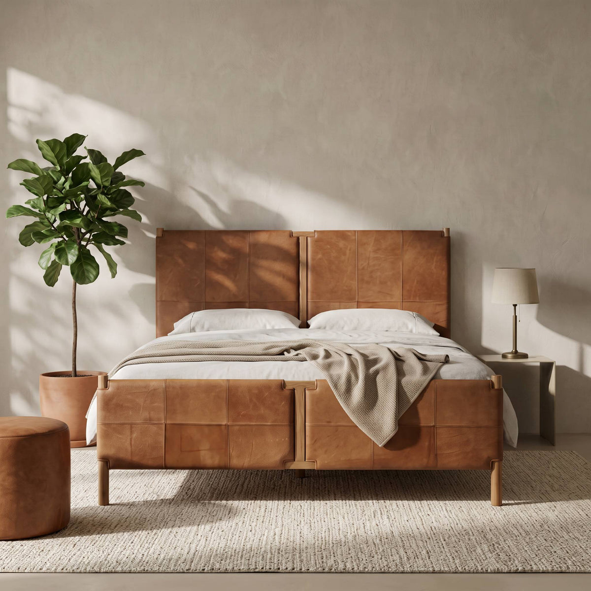 Reynard Leather Upholstered Wooden Bed