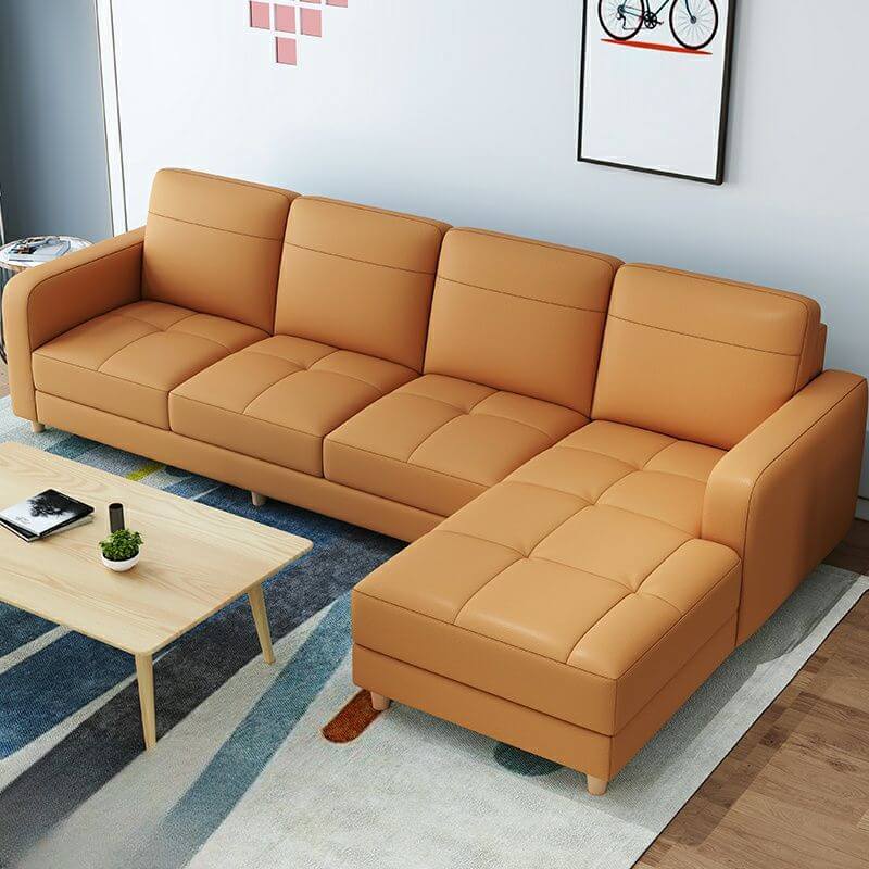 L shape sofa, designed with elegant tufting and stitching details for a modern touch. Leather sofa. Leatherette sofa