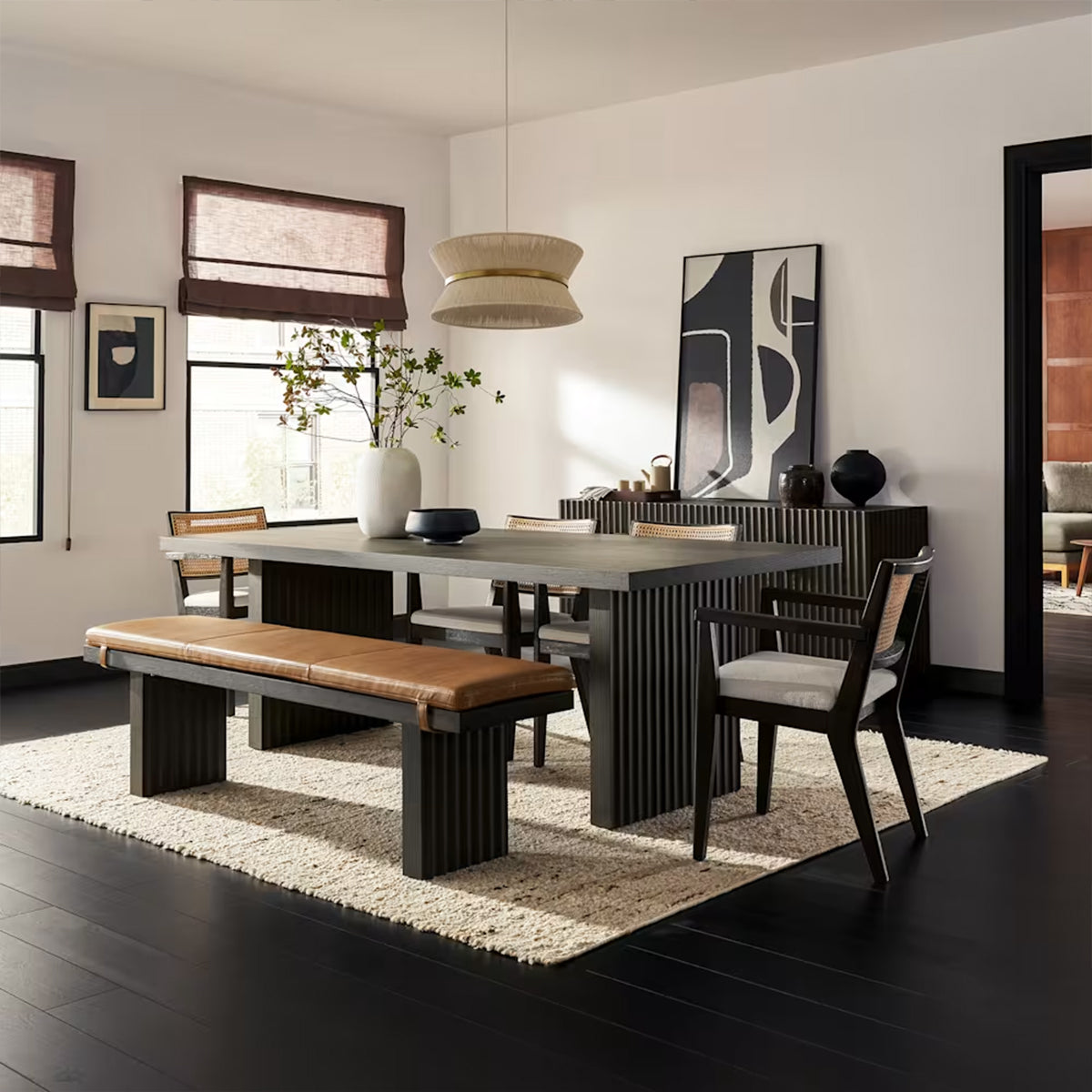 Full view of the Reede Architectural Dining Set in a contemporary dining room.