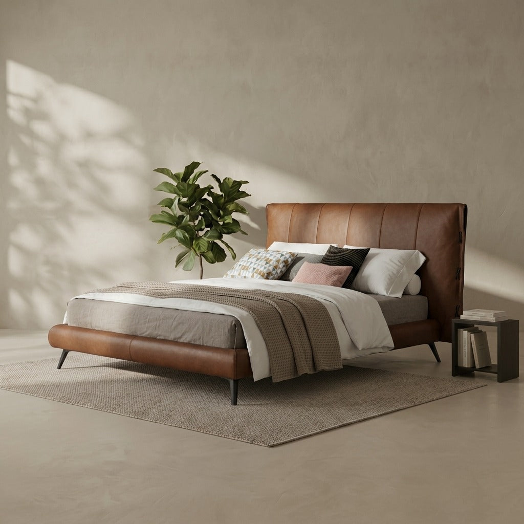 Callum Upholstered Bed in Leather
