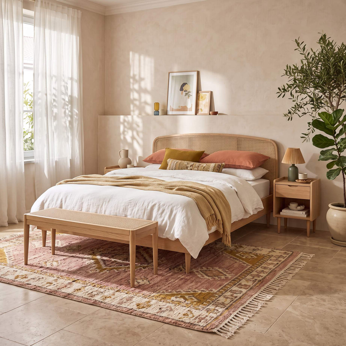 Anya Cane Wooden Bed