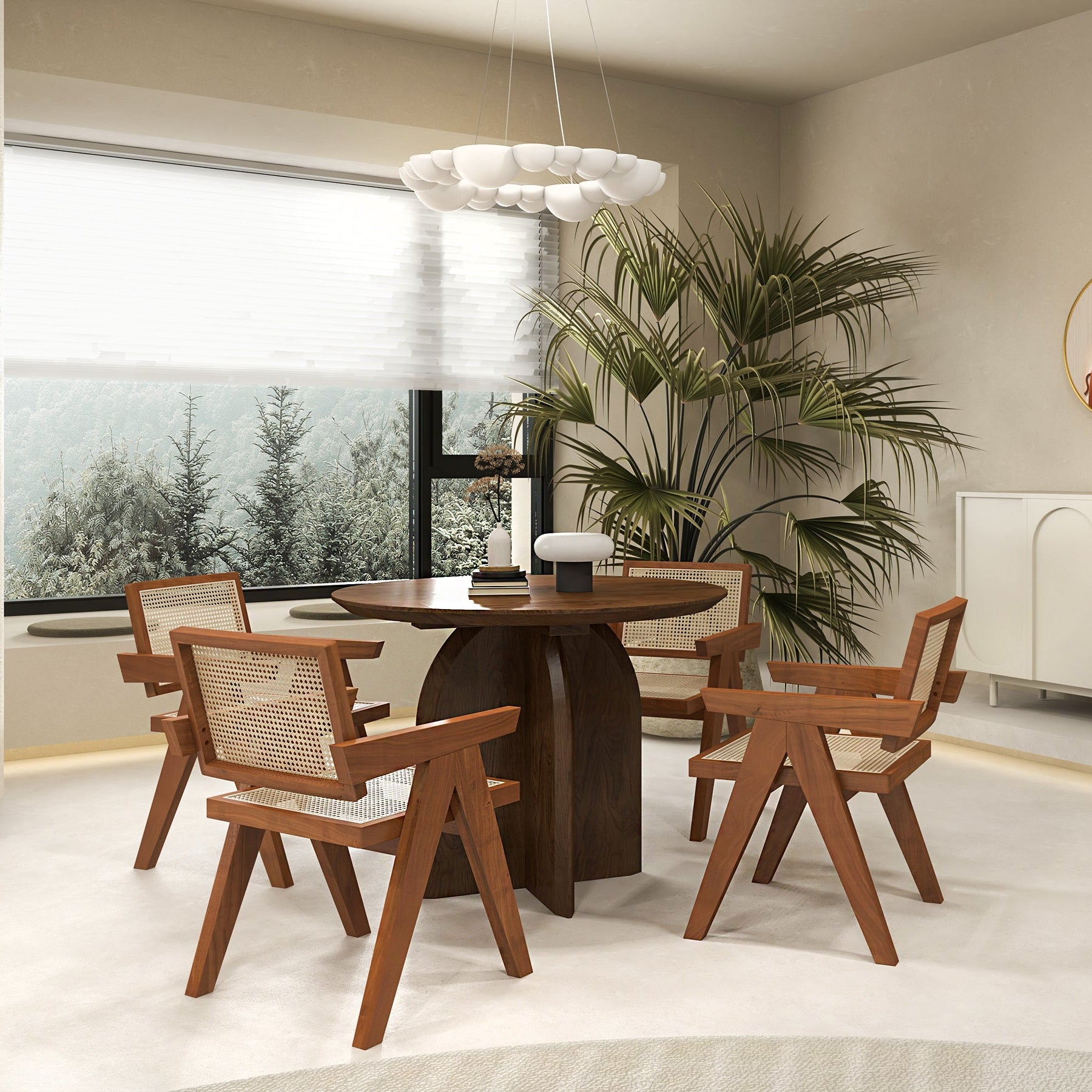 Aurelia Round Dining Set with Woven Cane Chairs