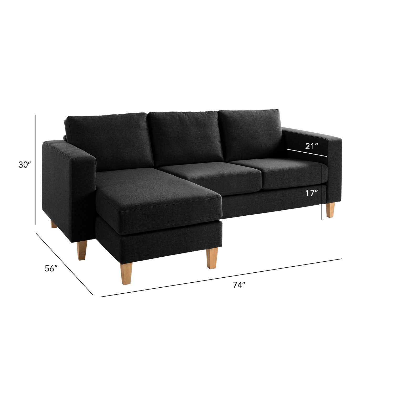 Spacious Allen L Shape Sofa with a sleek design, ideal for large gatherings. 2+lounger sofa dimension in inches