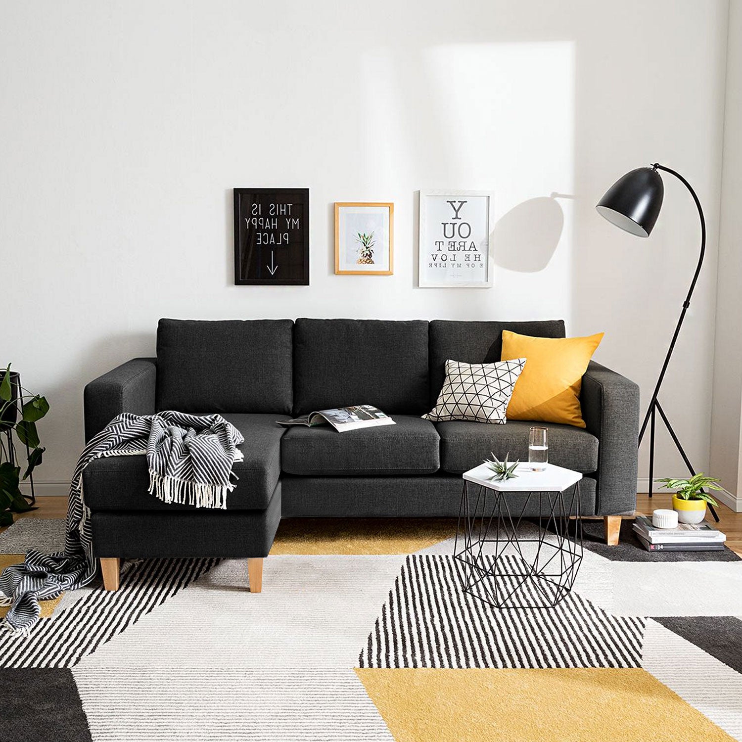 Allen L Shape Sofa designed for spacious areas, perfect for large living rooms black 2+lounger