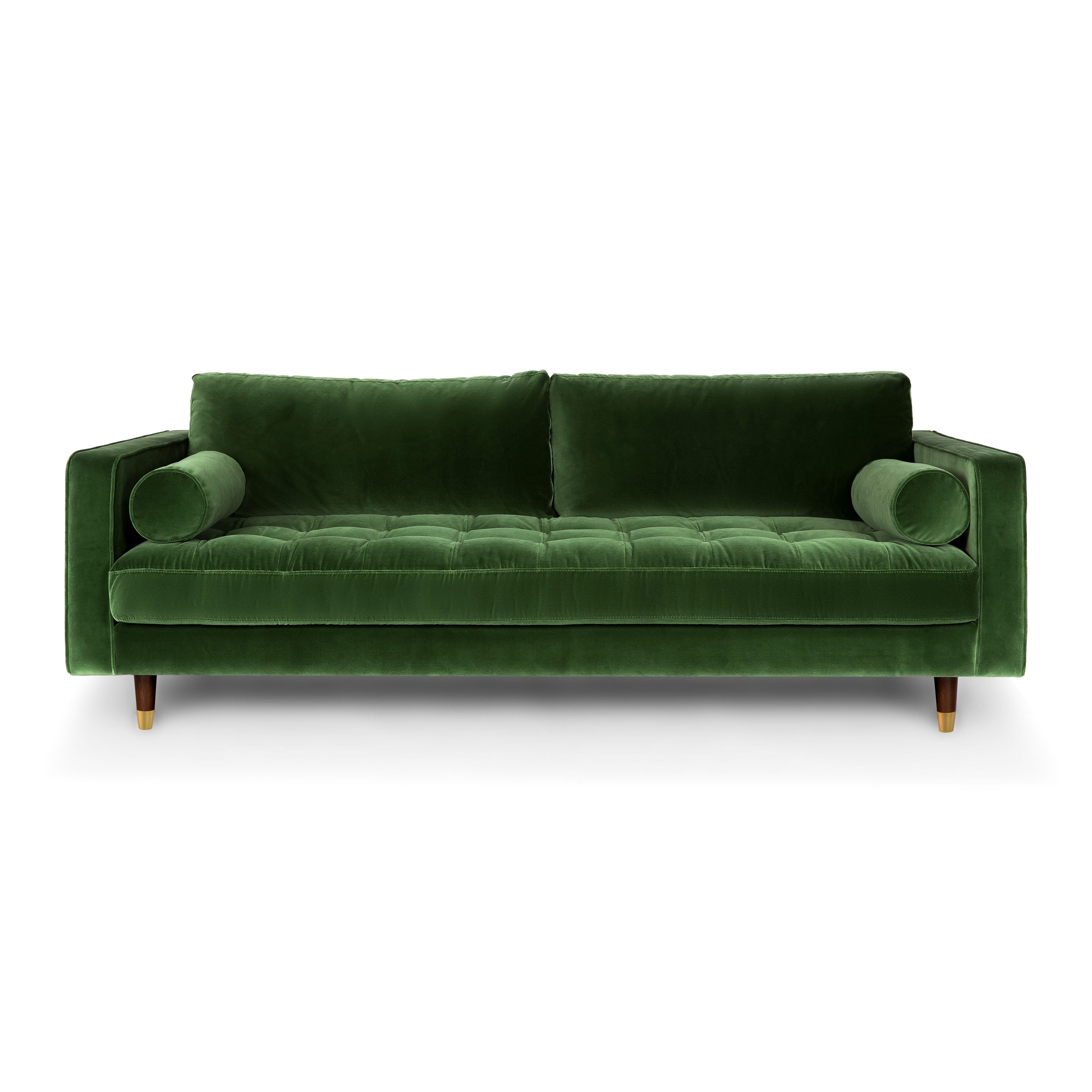 Sofa set design, crafted for extra support with poly-filled upholstery. sofa with wooden legs. green velvet sofa