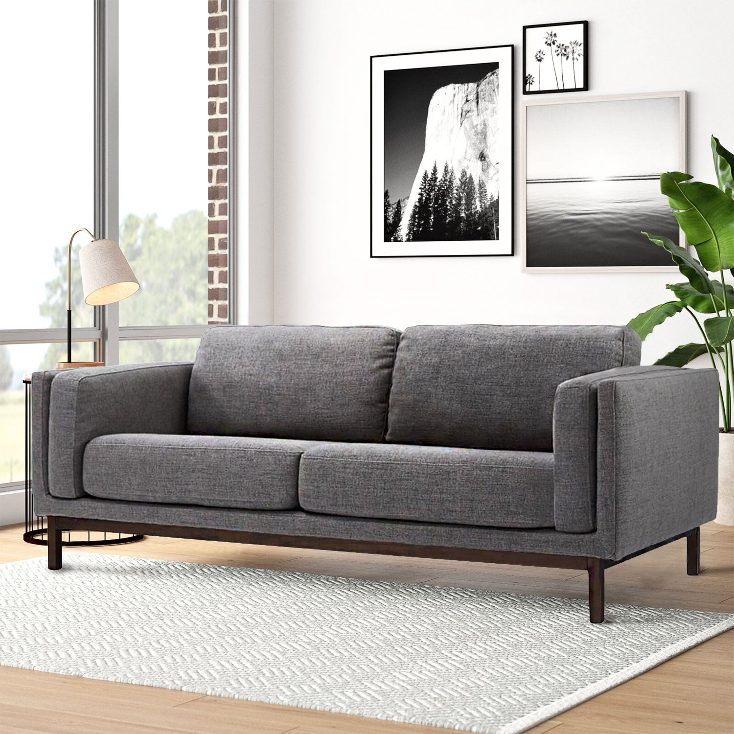 Living room furniture sofa set, built with a wooden base for durability. Linen fabric sofa